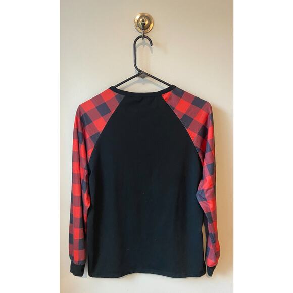 Cutematchy Womens Long Sleeve I Dig Christmas Pajama Top Red/Black Plaid, Small - Picture 4 of 5